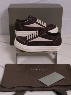 🔥 NEW Rick Owens Brown Leather Low-Top Sneakers Women 7.5